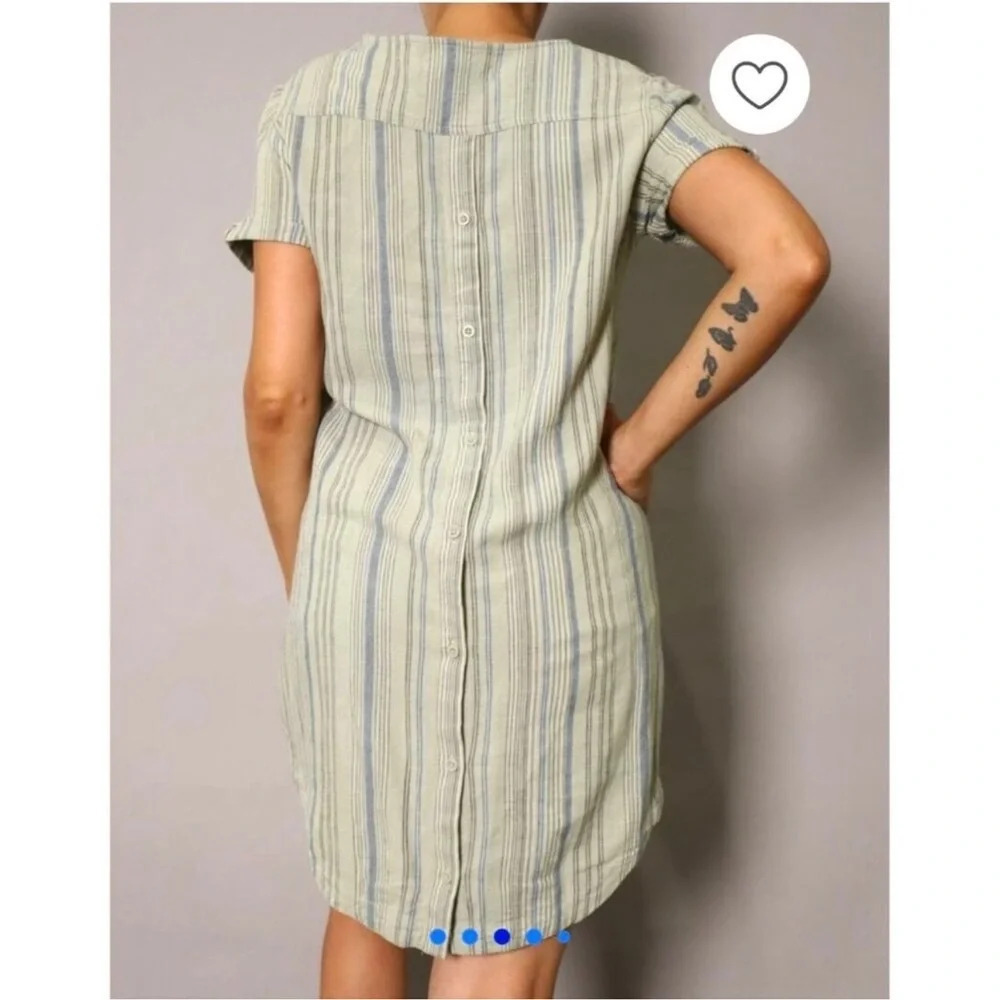Cloth & Stone Linen Blend Tunic Dress Striped Short Sleeve Size Small Sage Green - Picture 10 of 11